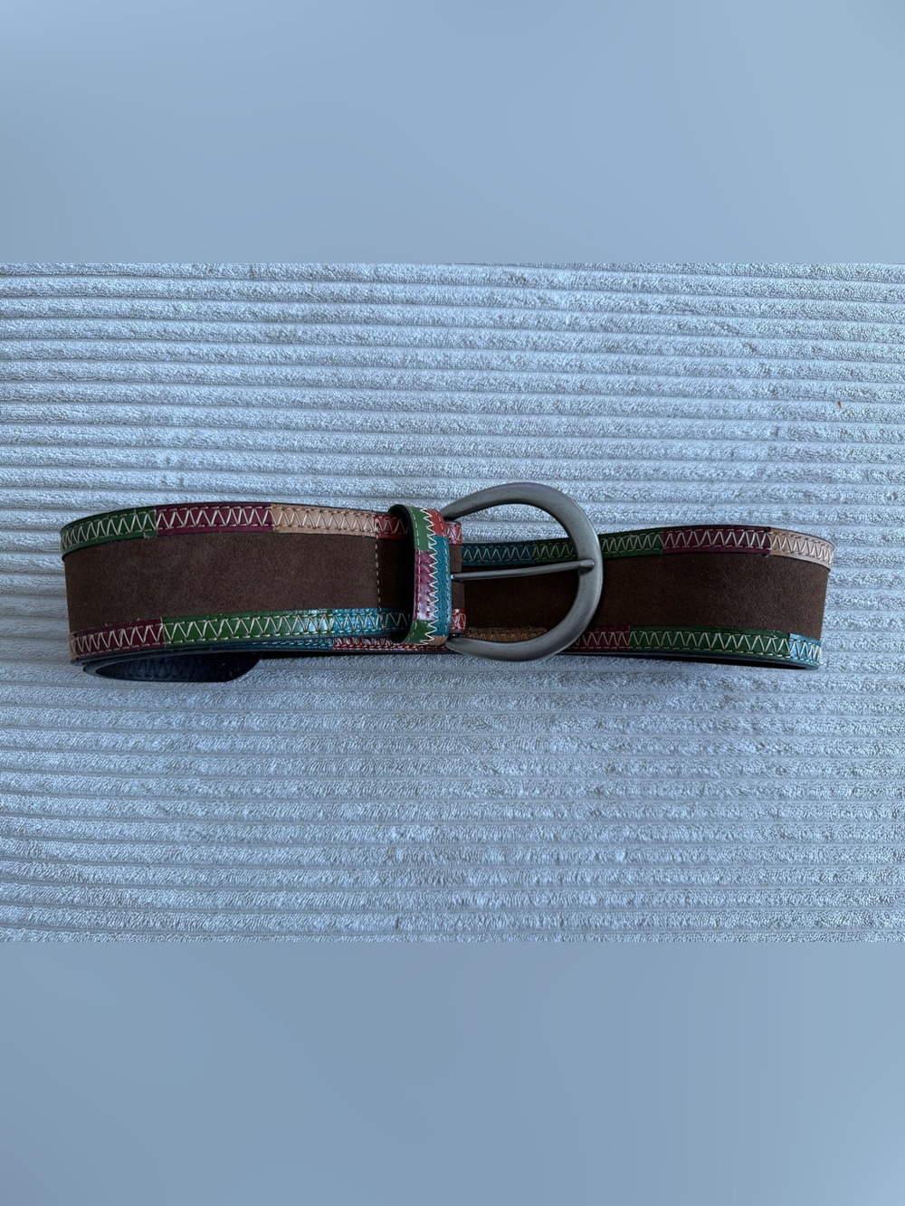 Fossil Genuine Leather Patchwork Boho Chunky Belt